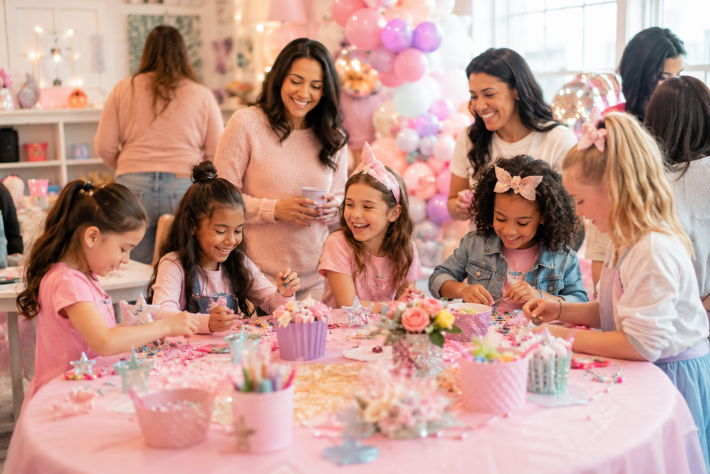 Mothers and daughters smiling together at family event